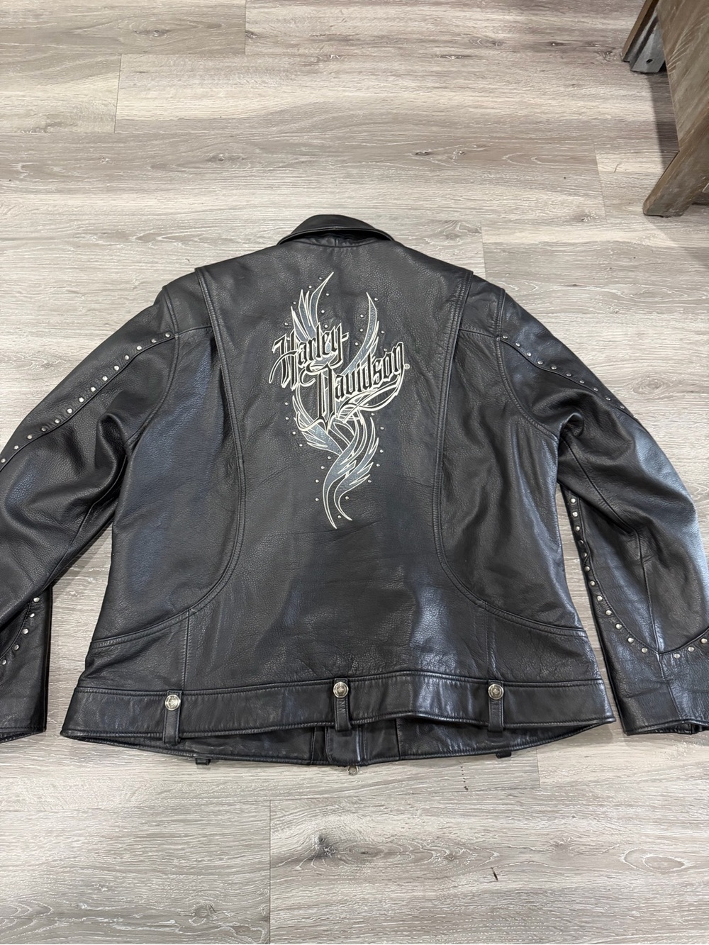 Harley-Davidson Black Leather Jacket with Silver Graphic